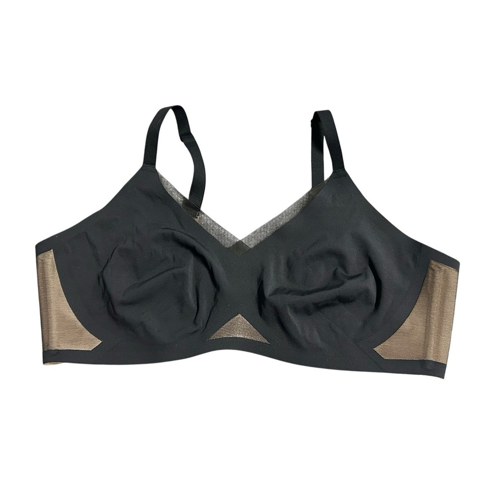 Honeylove Crossover Bra Women's XL 38D/DD Wireless V-Neck Black Mesh NO PADS